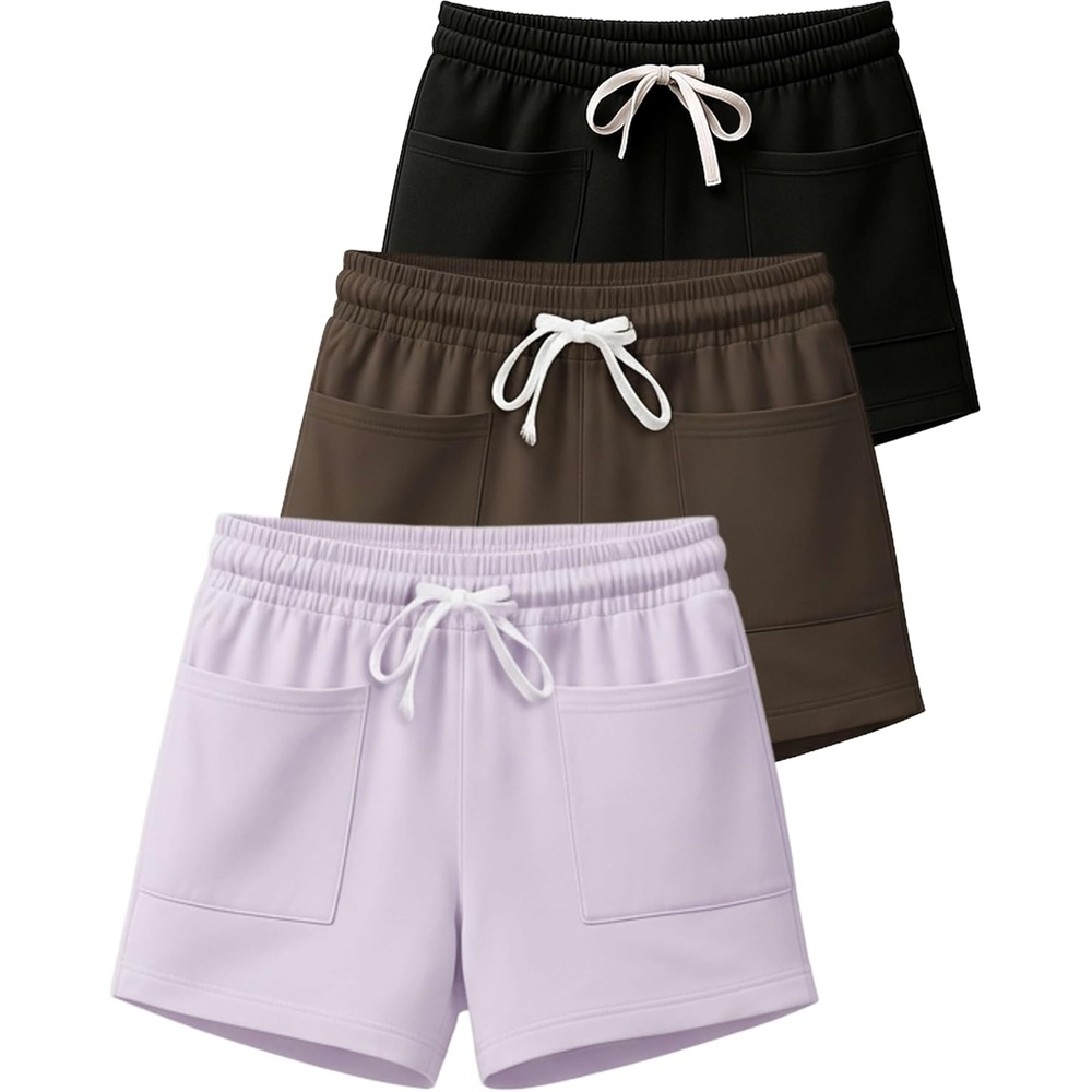 image:image3 Pack Womens French Terry Shorts Sweatshorts Lounge Gym Square PocketsSet 2