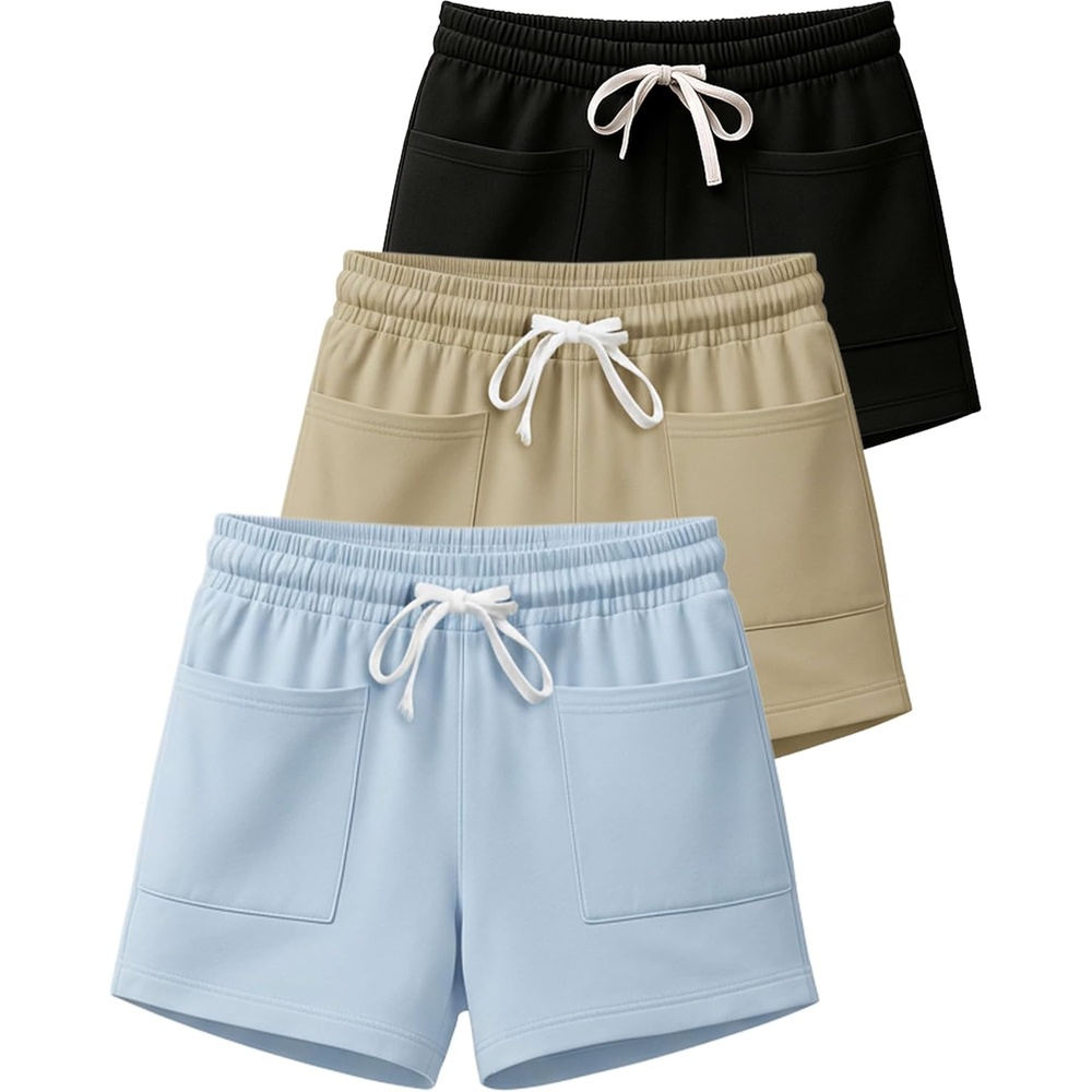image:image3 Pack Womens French Terry Shorts Sweatshorts Lounge Gym Square PocketsSet 5