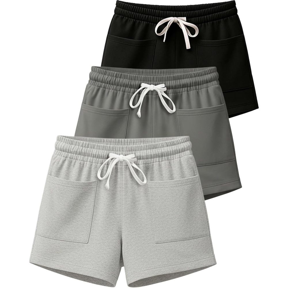image:image3 Pack Womens French Terry Shorts Sweatshorts Lounge Gym Square PocketsSet 6