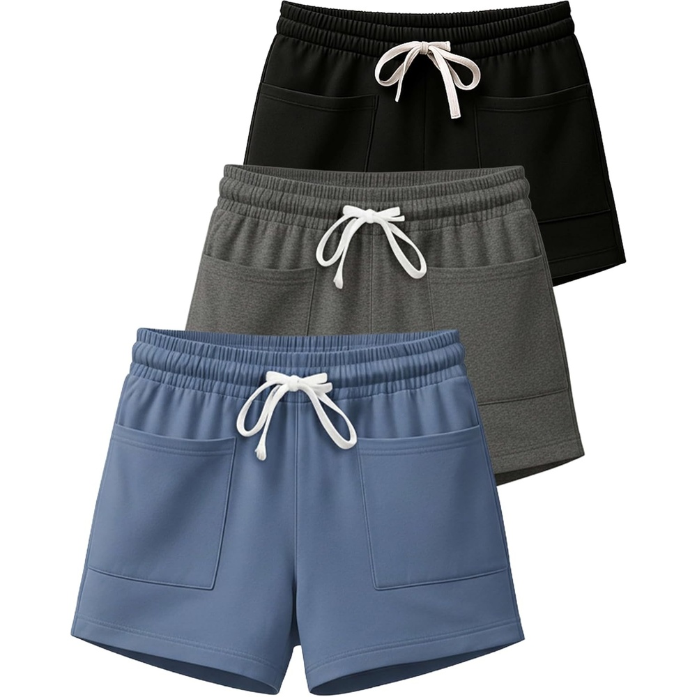 image:image3 Pack Womens French Terry Shorts Sweatshorts Lounge Gym Square PocketsSet 8