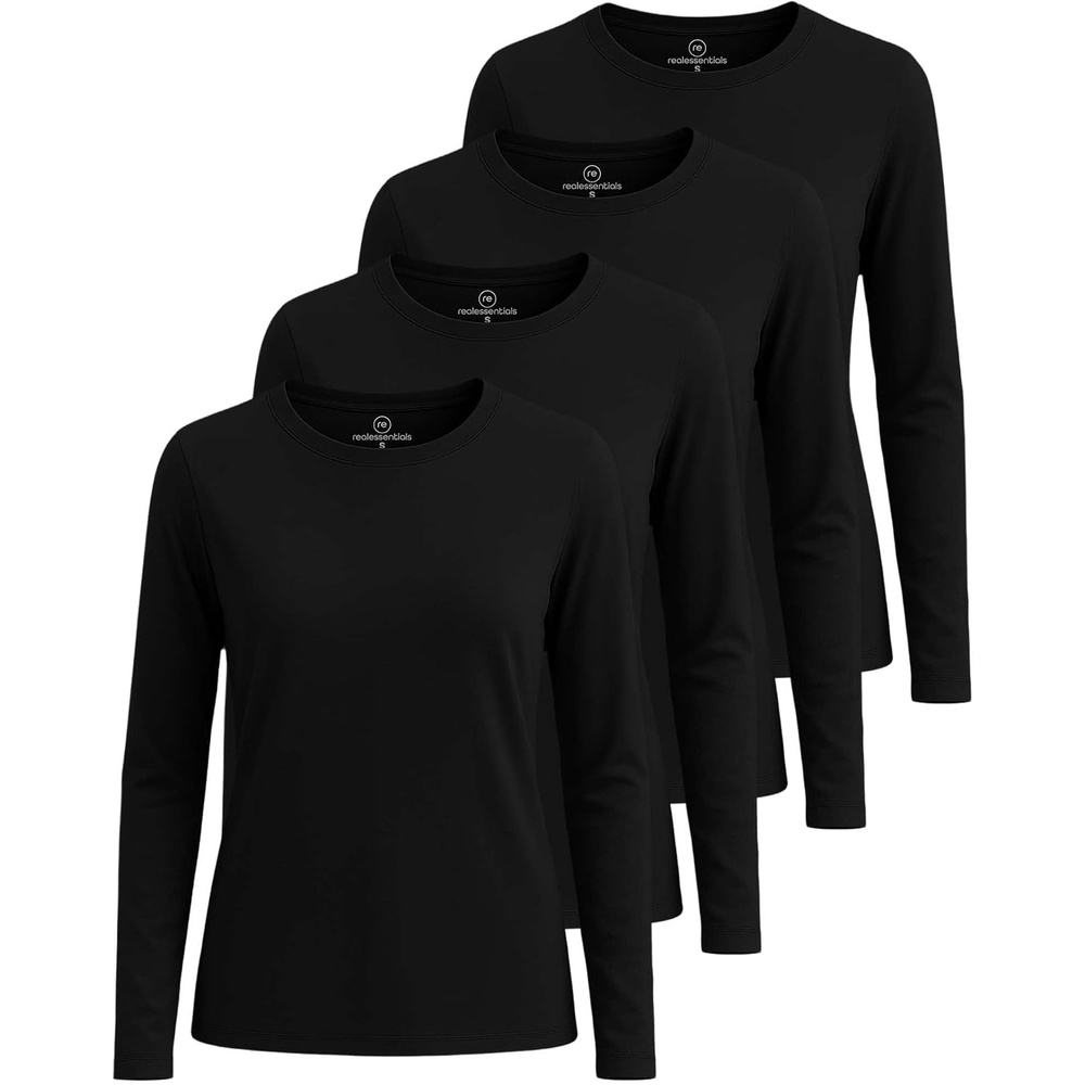 image:image4 Pack Womens Cotton Long Sleeve T Shirts Crewneck Basic Workout Tops TeesSet 13