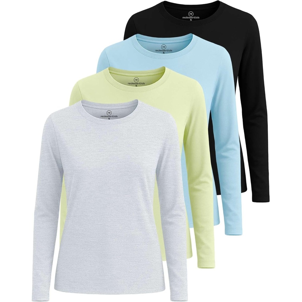 image:image4 Pack Womens Cotton Long Sleeve T Shirts Crewneck Basic Workout Tops TeesSet 3