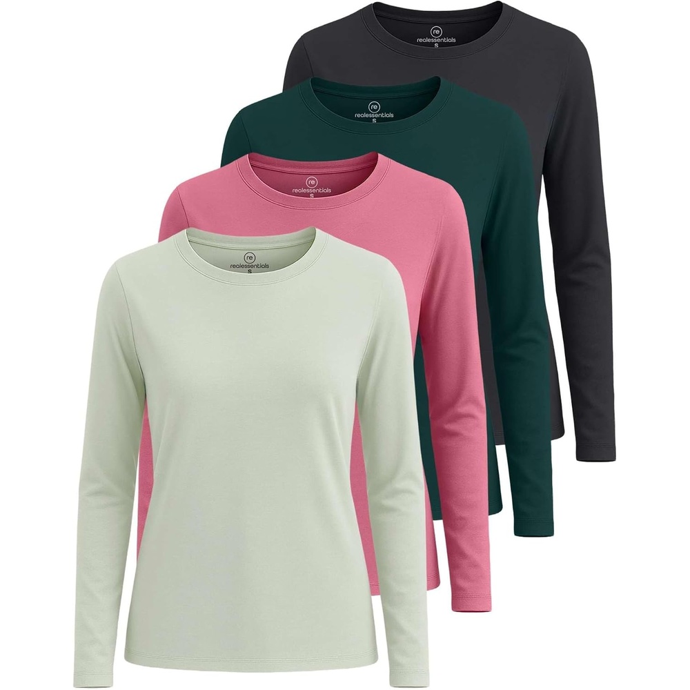 image:image4 Pack Womens Cotton Long Sleeve T Shirts Crewneck Basic Workout Tops TeesSet 4