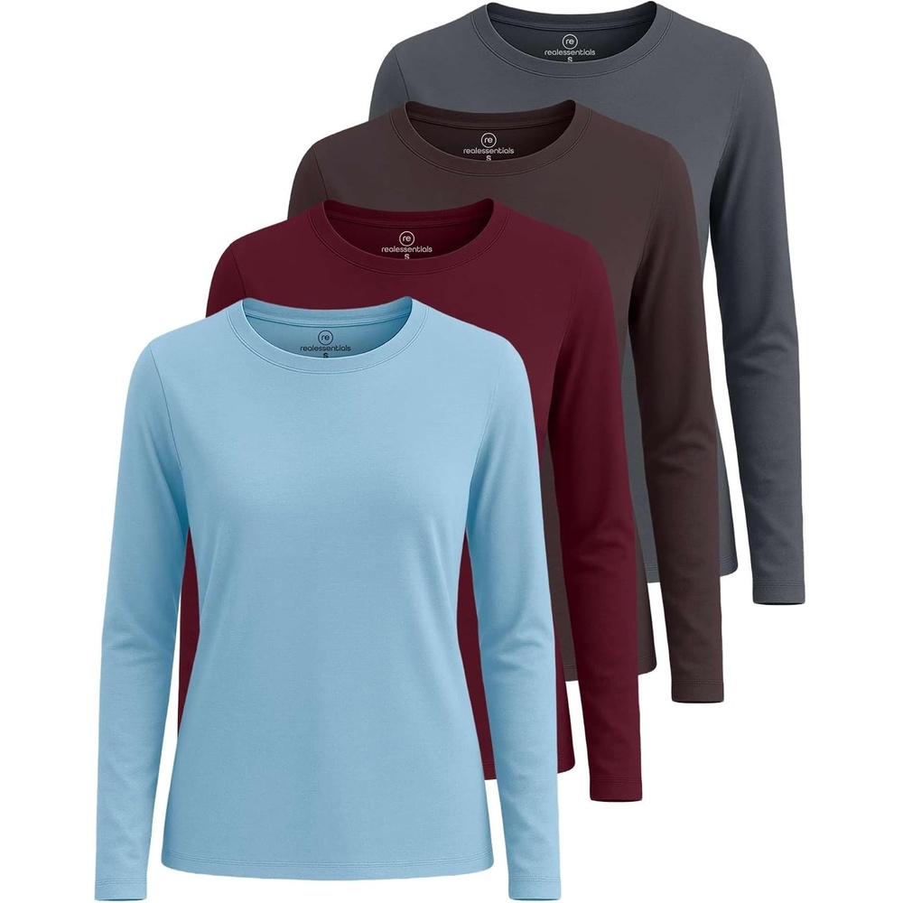 image:image4 Pack Womens Cotton Long Sleeve T Shirts Crewneck Basic Workout Tops TeesSet 7