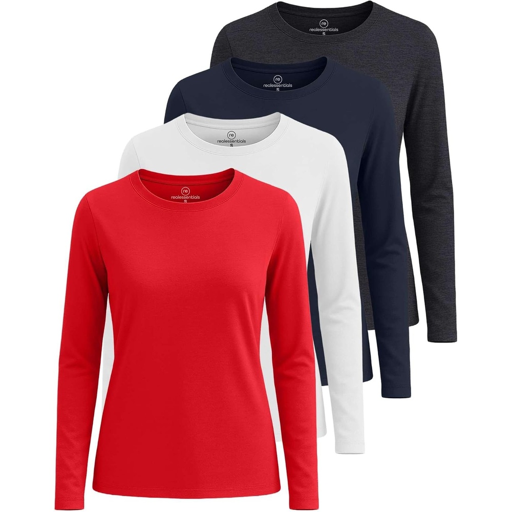 image:image4 Pack Womens Cotton Long Sleeve T Shirts Crewneck Basic Workout Tops TeesSet 8
