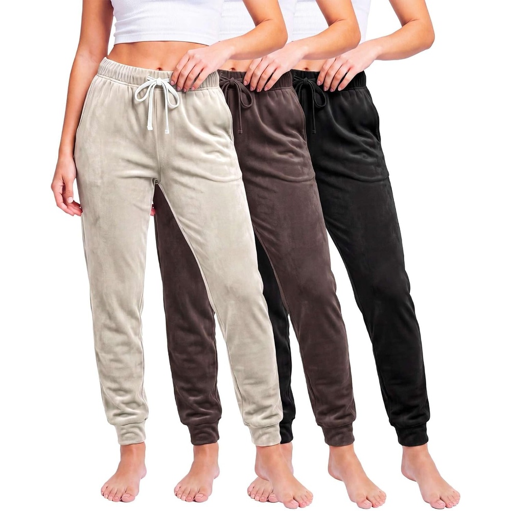 image:imageReal Essentials Ladies Velour JoggerSolid Black  Solid Chocolate Torte  Solid Moonbeam