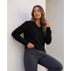 3 Pack Womens Fleece V Neck Sweatshirt Pullover Sweaters Long Sleeve Top(Solid Black  Solid Chocolate Torte  Solid Moonbeam)