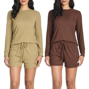 2 Pack Women’s Ribbed Pajama Sets 2 Piece Lounge Matching Sleepwear Cute(Set 1)