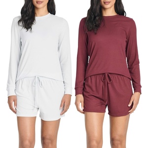 2 Pack Women’s Ribbed Pajama Sets 2 Piece Lounge Matching Sleepwear Cute(Set 4)
