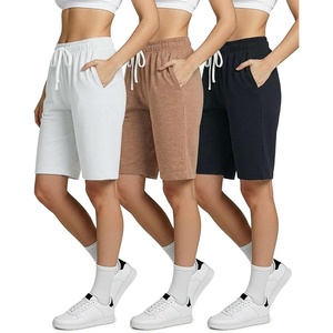 3 Pack Women’s 9″ French Terry Bermuda Shorts Athletic Lounge Yoga Pockets(Set 3)