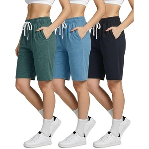3 Pack Women’s 9″ French Terry Bermuda Shorts Athletic Lounge Yoga Pockets(Set 7)