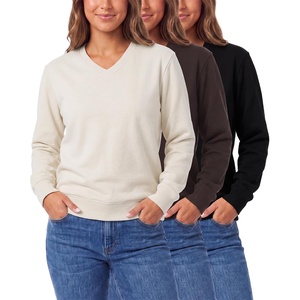 3 Pack Womens Fleece V Neck Sweatshirt Pullover Sweaters Long Sleeve Top(Solid Black  Solid Chocolate Torte  Solid Moonbeam)