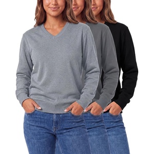 3 Pack Womens Fleece V Neck Sweatshirt Pullover Sweaters Long Sleeve Top(Solid Black  Solid Quiet Shade  Grey Heather)