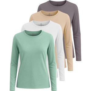 4 Pack Women’s Cotton Long Sleeve T Shirts Crewneck Basic Workout Tops Tees(Set 1)