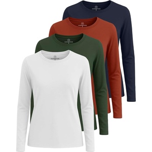 4 Pack Women’s Cotton Long Sleeve T Shirts Crewneck Basic Workout Tops Tees(Set 10)