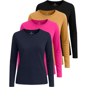 4 Pack Women’s Cotton Long Sleeve T Shirts Crewneck Basic Workout Tops Tees(Set 12)