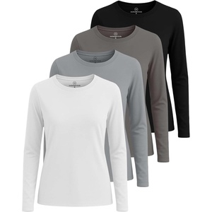 4 Pack Women’s Cotton Long Sleeve T Shirts Crewneck Basic Workout Tops Tees(Set 14)