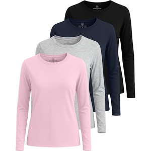 4 Pack Women’s Cotton Long Sleeve T Shirts Crewneck Basic Workout Tops Tees(Set 15)