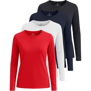 4 Pack Women’s Cotton Long Sleeve T Shirts Crewneck Basic Workout Tops Tees(Set 8)
