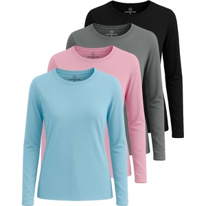 4 Pack Women’s Cotton Long Sleeve T Shirts Crewneck Basic Workout Tops Tees(Set 9)