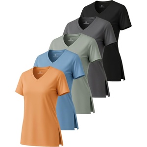 5 Pack Women’s Dry Fit V Neck T Shirts Workout Athletic Gym Yoga Basic Tops(Set 2)