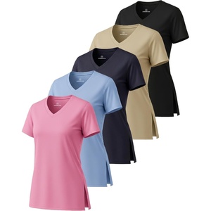 5 Pack Women’s Dry Fit V Neck T Shirts Workout Athletic Gym Yoga Basic Tops(Set 5)