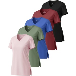 5 Pack Women’s Dry Fit V Neck T Shirts Workout Athletic Gym Yoga Basic Tops(Set 6)
