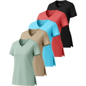 5 Pack Women’s Dry Fit V Neck T Shirts Workout Athletic Gym Yoga Basic Tops(Set 7)