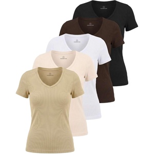 5 Pack Women’s Ribbed V Neck T Shirts Short Sleeve Basic Lounge Casual Tops(Set 1)