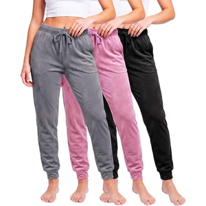 Real Essentials Ladies Velour Jogger(Solid Black  Solid Cashmere Rose  Solid Quiet Shade)
