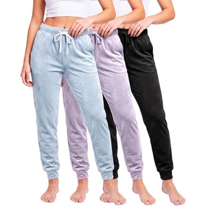 Real Essentials Ladies Velour Jogger(Solid Black  Solid Orchid Petal  Solid Ballad Blue)