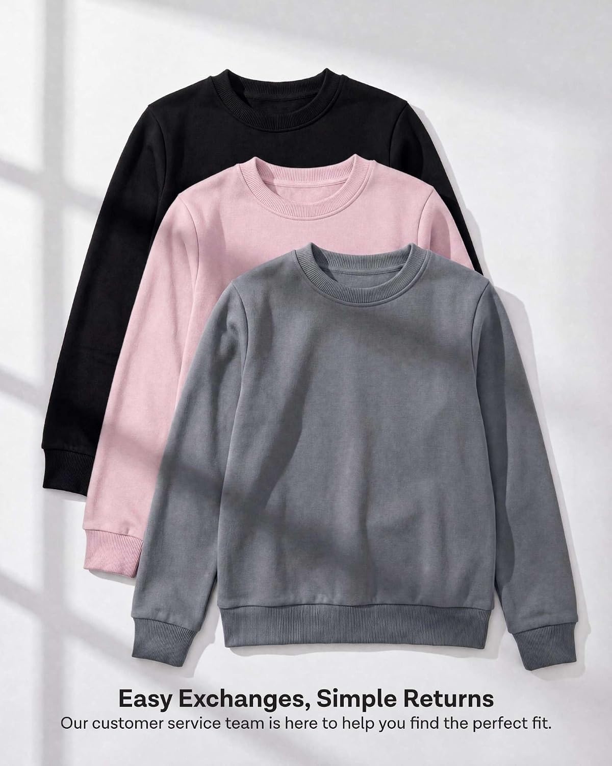 image:image3 Pack Girls Fleece Crewneck Sweatshirts Sweaters Kids Teens Pullover TopsSolid Black Solid Fragrant Lilac Grey Heather