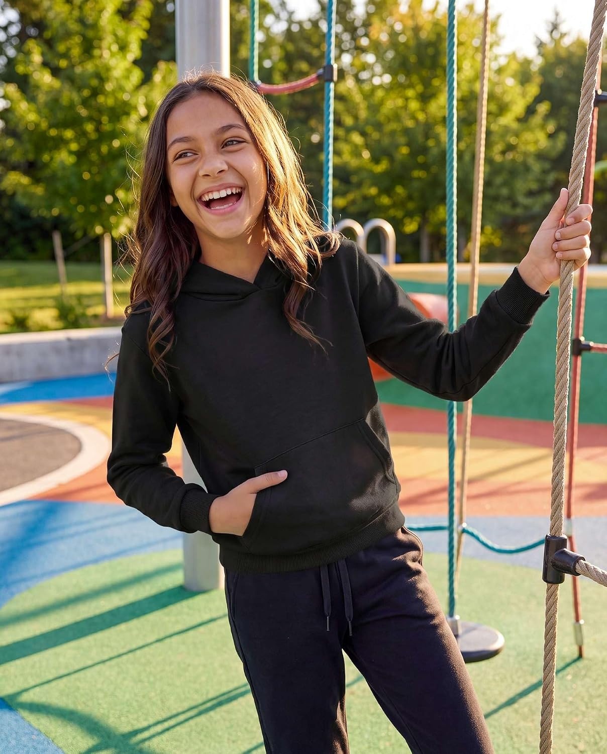image:image3 Pack Girls Fleece Pullover Hoodies Sweatshirts Sweaters Kids Teens TopsSolid Black Solid Choc Torte Solid Moonbeam