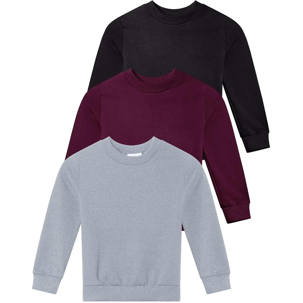 image:image3 Pack Girls Fleece Crewneck Sweatshirts Sweaters Kids Teens Pullover TopsSet 4