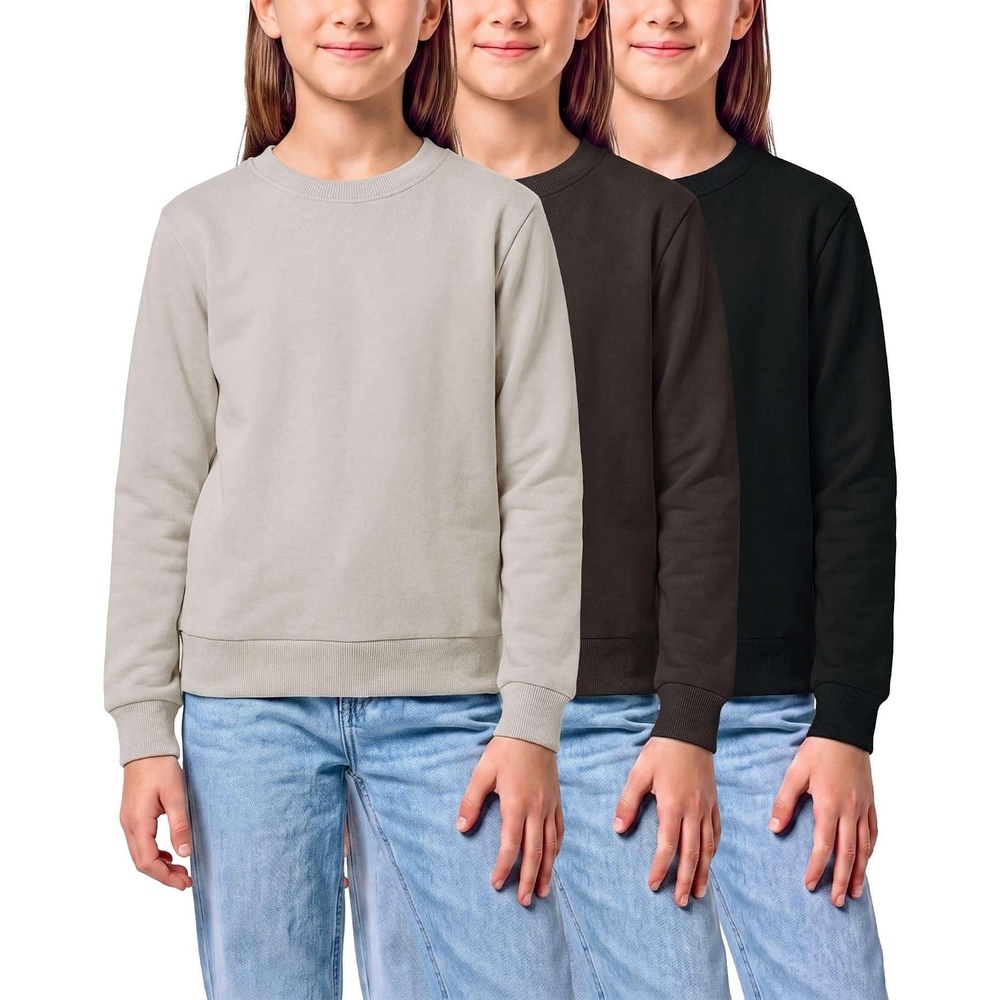 image:image3 Pack Girls Fleece Crewneck Sweatshirts Sweaters Kids Teens Pullover TopsSolid Black  Solid Chocolate Torte  Solid Moonbeam