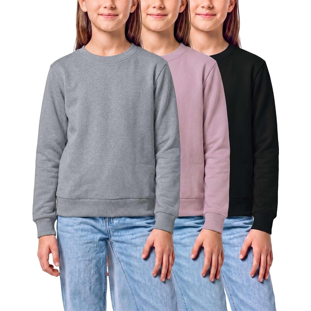 image:image3 Pack Girls Fleece Crewneck Sweatshirts Sweaters Kids Teens Pullover TopsSolid Black  Solid Fragrant Lilac  Grey Heather