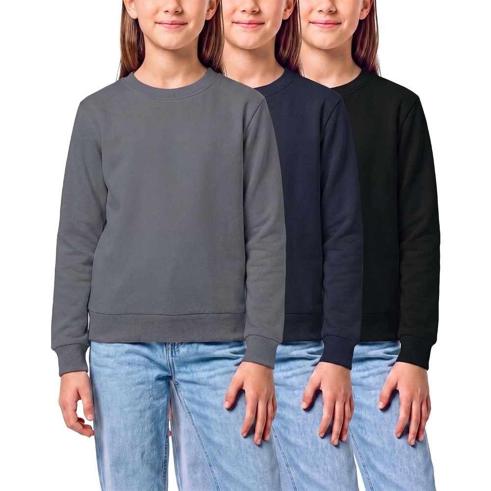 image:image3 Pack Girls Fleece Crewneck Sweatshirts Sweaters Kids Teens Pullover TopsSolid Black Solid Navy Blazer Solid Quiet Shade