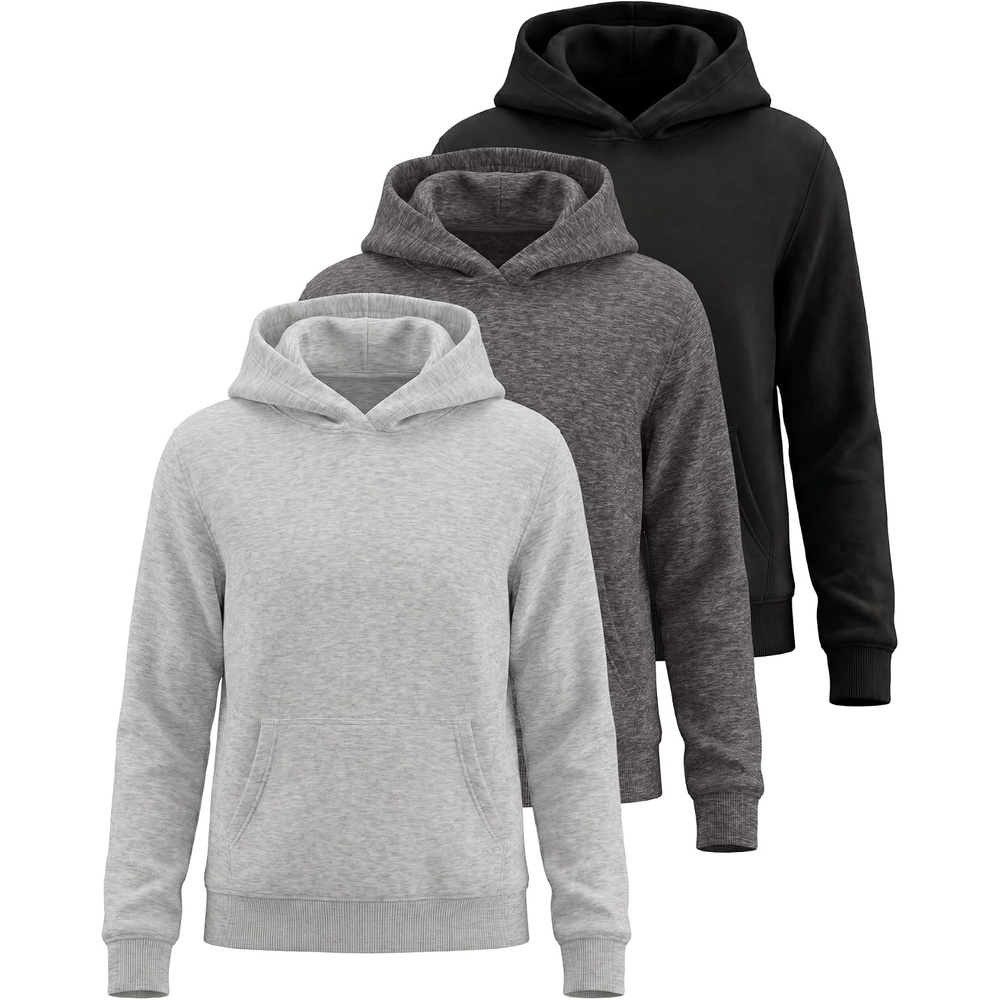 image:image3 Pack Girls Fleece Pullover Hoodies Sweatshirts Sweaters Kids Teens TopsSolid Black Charcoal Heather Grey Heather
