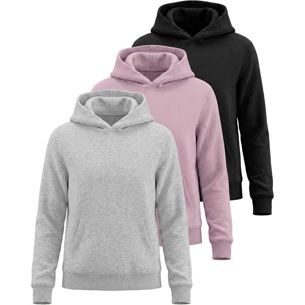image:image3 Pack Girls Fleece Pullover Hoodies Sweatshirts Sweaters Kids Teens TopsSolid Black Solid Fragrant Lilac Grey Heather