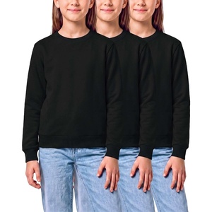 3 Pack Girls’ Fleece Crewneck Sweatshirts Sweaters Kids Teens Pullover Tops(Solid Black  Solid Black  Solid Black)