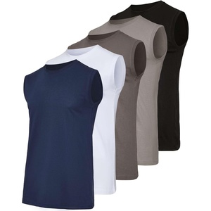 5 Pack Mens Cotton Tank Tops Sleeveless Undershirts Muscle Beater Gym Shirt(Set 4)
