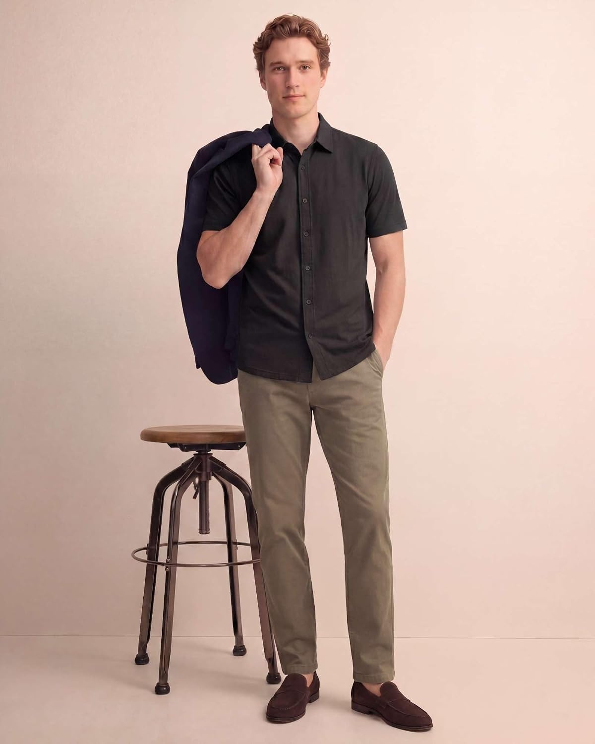 image:image3 Pack Mens Cotton Short Sleeve Button Down Casual Work Shirt Button UpSolid Black Solid Black Solid Black
