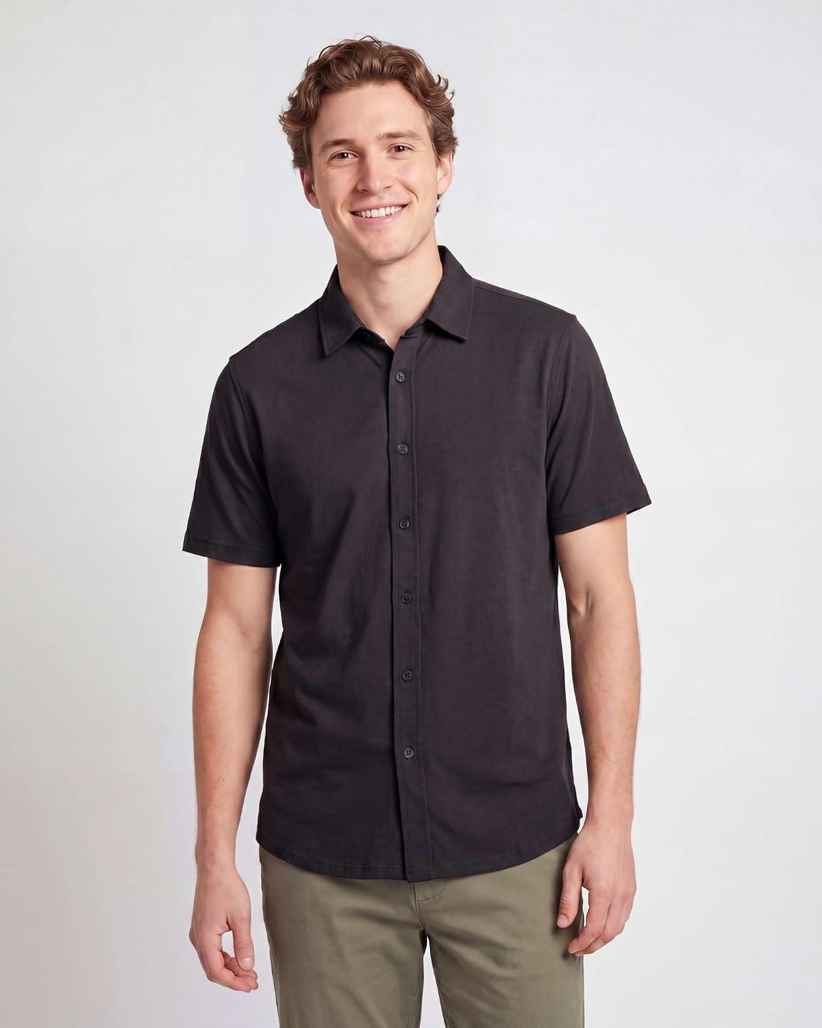 image:image3 Pack Mens Cotton Short Sleeve Button Down Casual Work Shirt Button UpSolid Black Solid Olive Night Solid Ballad Blue
