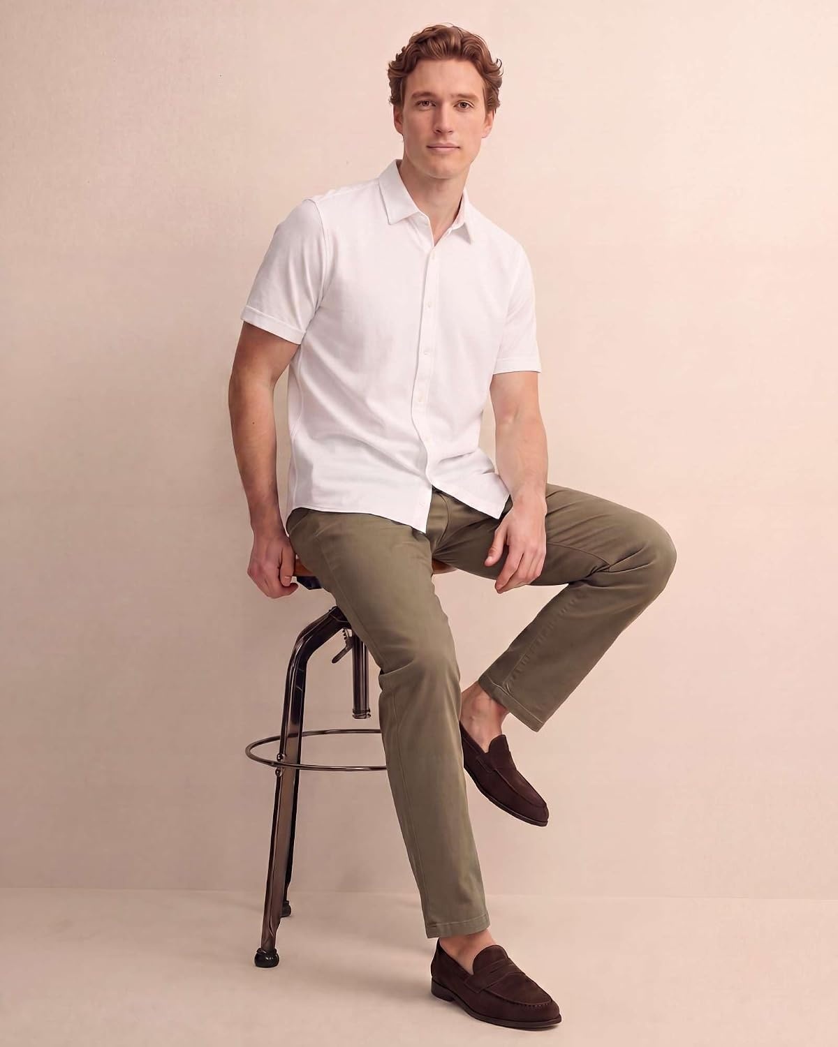 image:image3 Pack Mens Cotton Short Sleeve Button Down Casual Work Shirt Button UpSolid Bright White