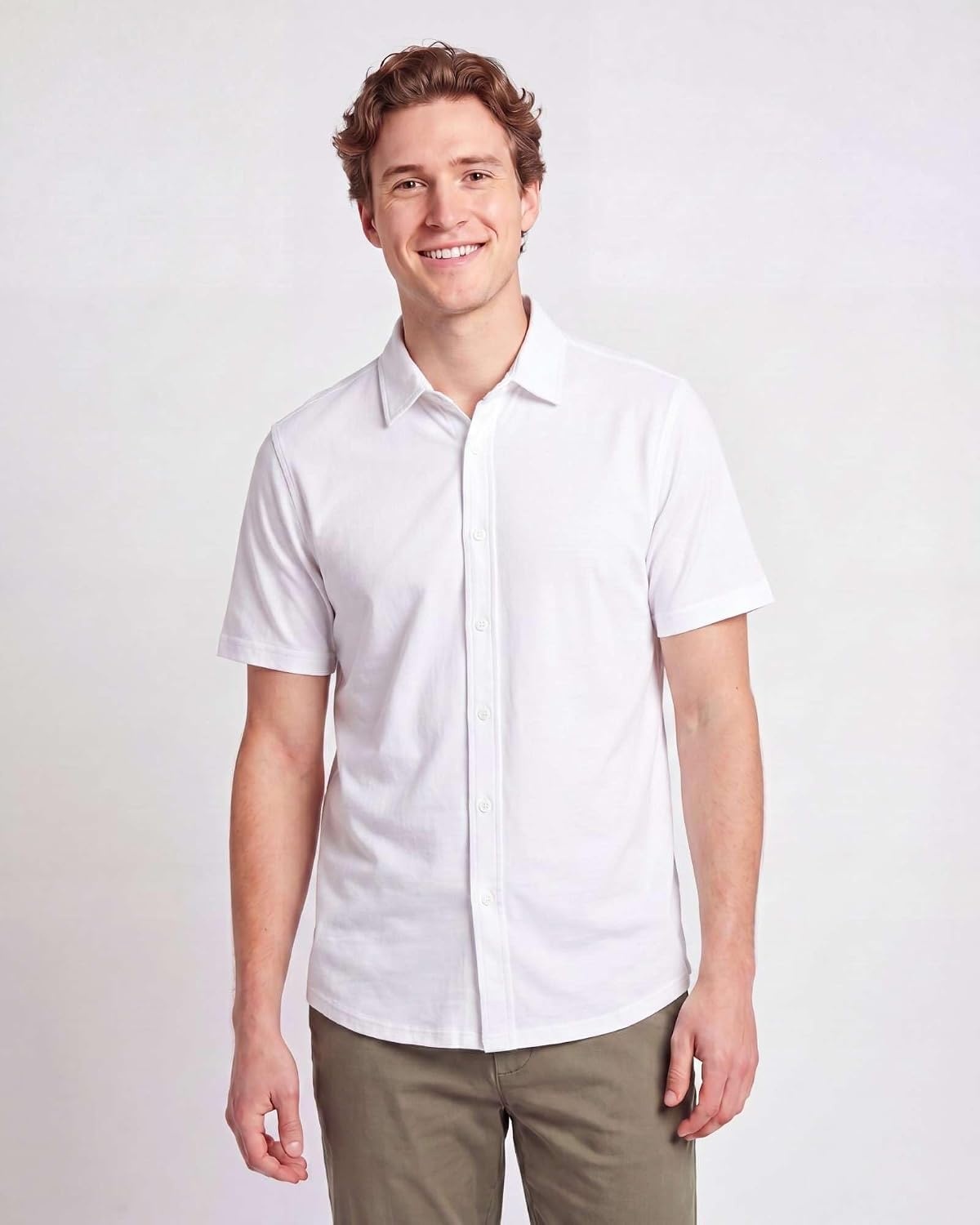 image:image3 Pack Mens Cotton Short Sleeve Button Down Casual Work Shirt Button UpSolid Bright White