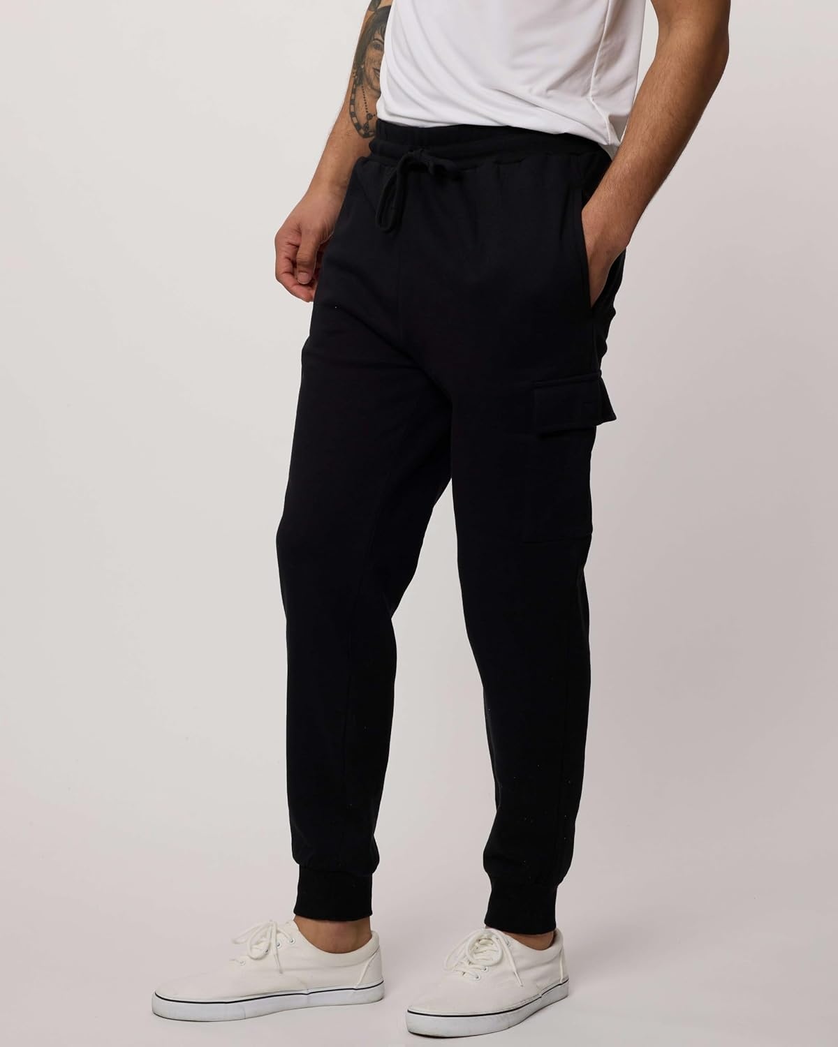 image:image3 Pack Mens Fleece Cargo Joggers Sweatpants Cuffed Athletic Gym PocketsSet 1