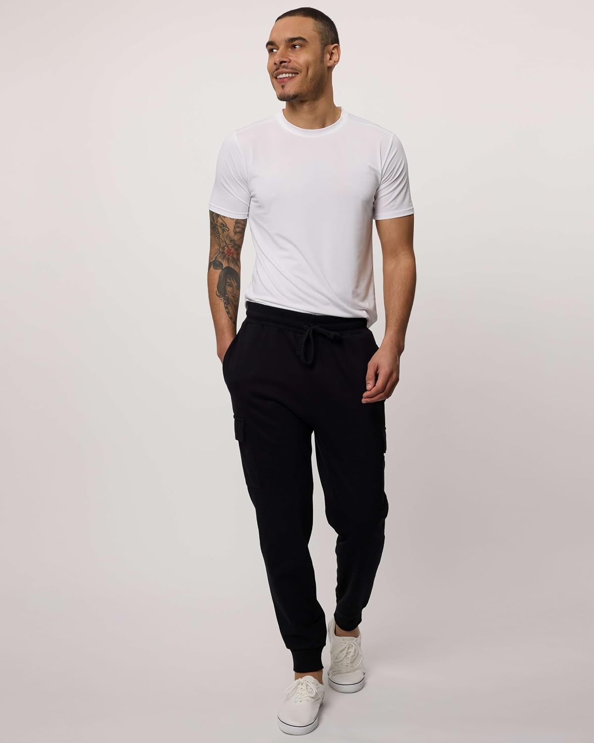 image:image3 Pack Mens Fleece Cargo Joggers Sweatpants Cuffed Athletic Gym PocketsSet 1