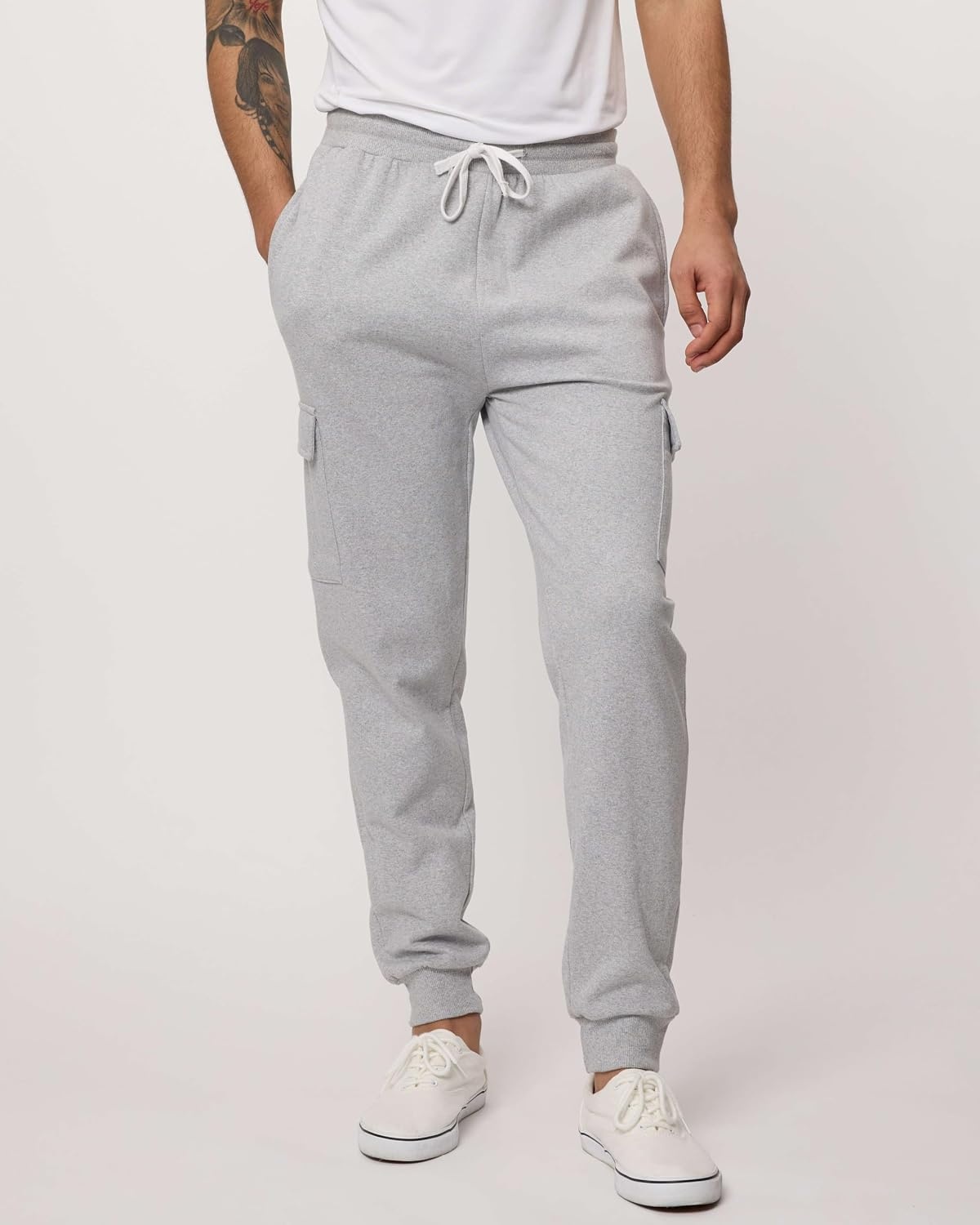 image:image3 Pack Mens Fleece Cargo Joggers Sweatpants Cuffed Athletic Gym PocketsSet 8