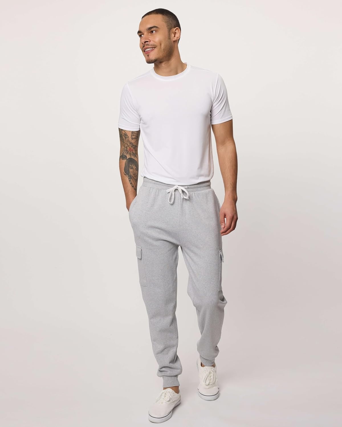 image:image3 Pack Mens Fleece Cargo Joggers Sweatpants Cuffed Athletic Gym PocketsSet 8