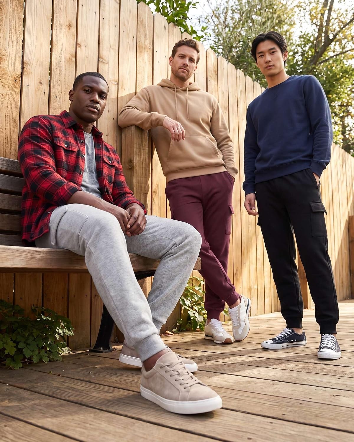 image:image3 Pack Mens Fleece Cargo Joggers Sweatpants Cuffed Athletic Gym PocketsSolid Black Solid Burgundy Grey Heather